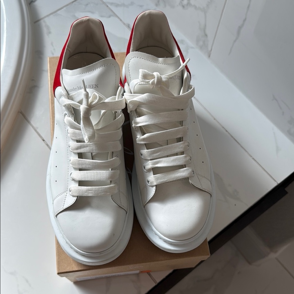 Alexander McQueen White Sneakers with Red Heel